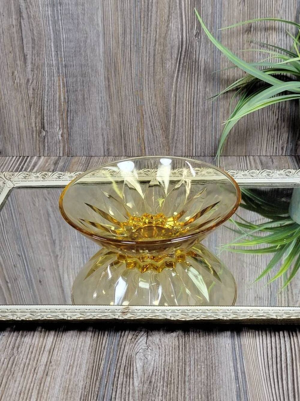 Vintage Hazel Atlas Amber Glass Salad Bowl ATC48 Starburst Mid Century 7"